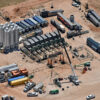 Aerial photo of a hydraulic fracturing equipment.